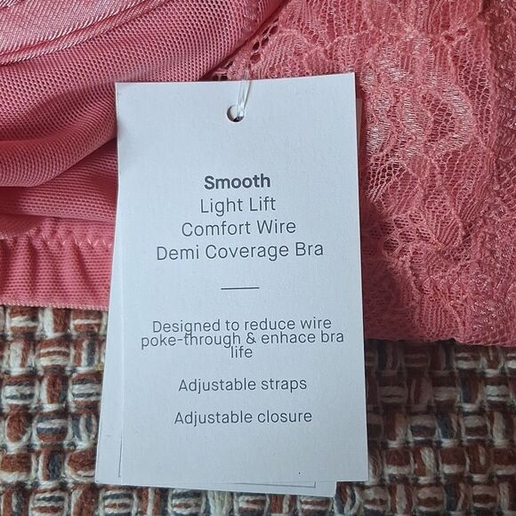 Auden Smooth Light Lift Comfort Wire Demi Coverage Bra Pink Lace 38DDD New - Picture 7 of 8